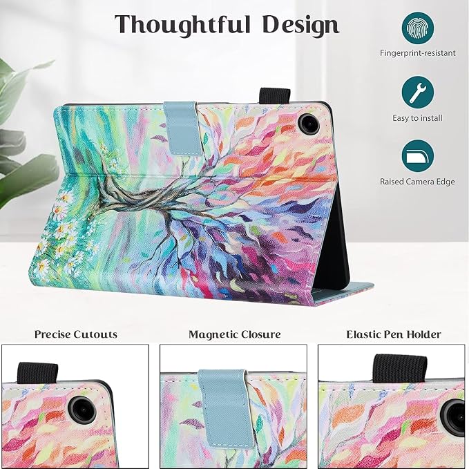 Case for Samsung Galaxy Tab A9 8.7 Inch 2023 (SM-X110/X115/X117) Suede Embossed Flower Flip Stand Protective Shell with Pen Holder &amp Card Slot No Smart Auto Wake/Sleep Function Brown