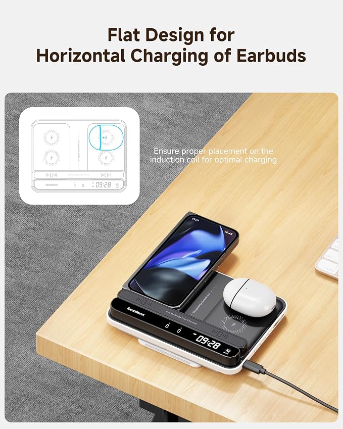 Dual Phone Wireless Charger for iPhone 17/16/15/14 Series for Galaxy S25/S24/S23/S22 for Pixel 9 Pro Fold/8/7 Only for Pixel Watch 3/2(Not for Watch 4/1) Fitbit Versa 4/3/Sense 2 SwanScout 710FG2