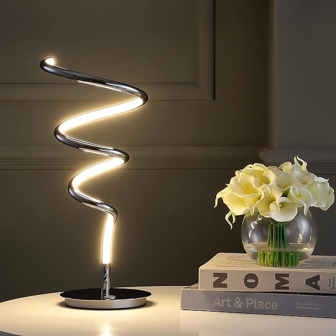JONATHAN Y 19.75" Chrome Modern Scribble Dimmable Integrated LED Table Lamp, 3-Way Touch Sensor Desk Lamp for Living Room, Bedroom, Office, Minimalist Glam Decor JYL7026A