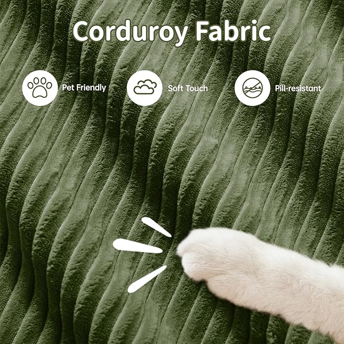 152" Modern Corduroy Cloud Sofa with Ottoman, L Shaped Boneless Modular Large Sectional Couches for Living Room, Green 4 Seater Compressed Memory Foam Couch, Extra Deep Seat, No Assembly
