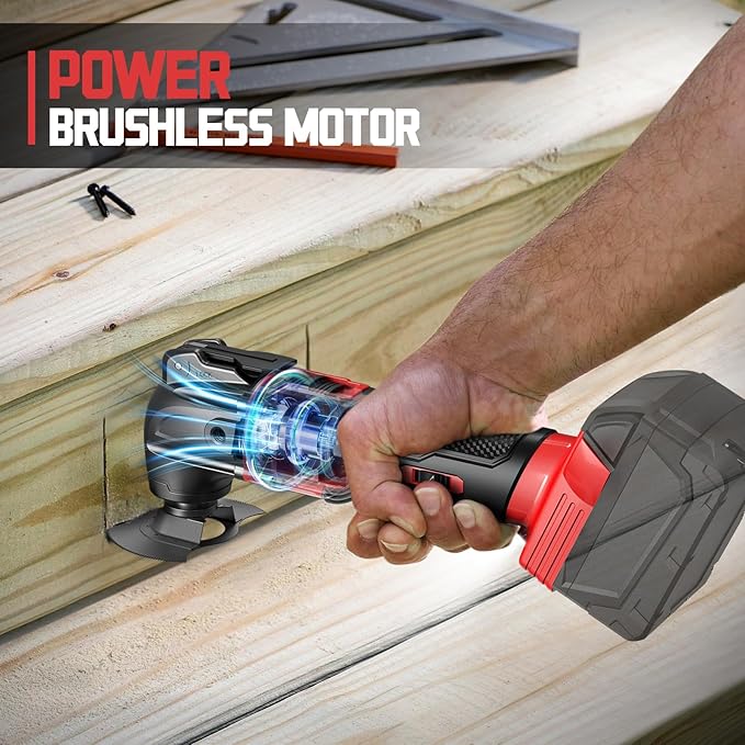 Cordless Oscillating Tool Compatible with Milwaukee 18V Battery, 21000 OPM Max Brushless-Motor Tool with Auxiliary Handle, Oscillating Multi-Tool for Scraping, Sanding,Cutting Wood(Tool only)