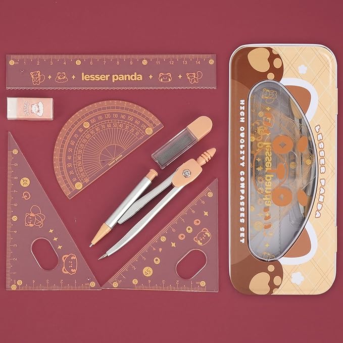LABANCA 8 Pcs Compass Set with Protractor Rulers Pencil for Math Geometry (08336 Pattern C)