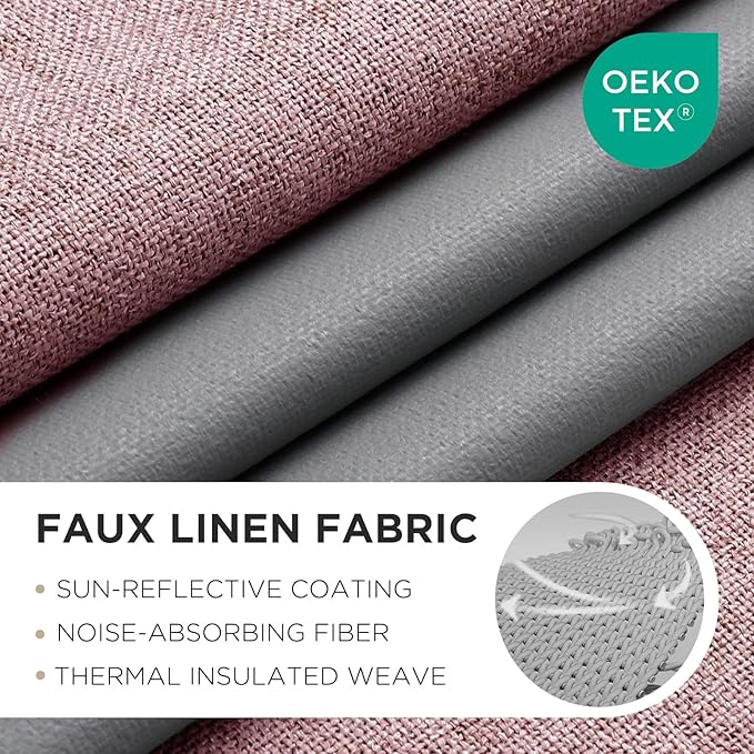 Joydeco Light Pink Blackout Curtains 108 Inches Long, Extra Long Curtains 108 Inch Length 1 Panel for Bedroom, Thermal Insulated Linen Black Out Curtains with Grommets(100x108, Light Pink)