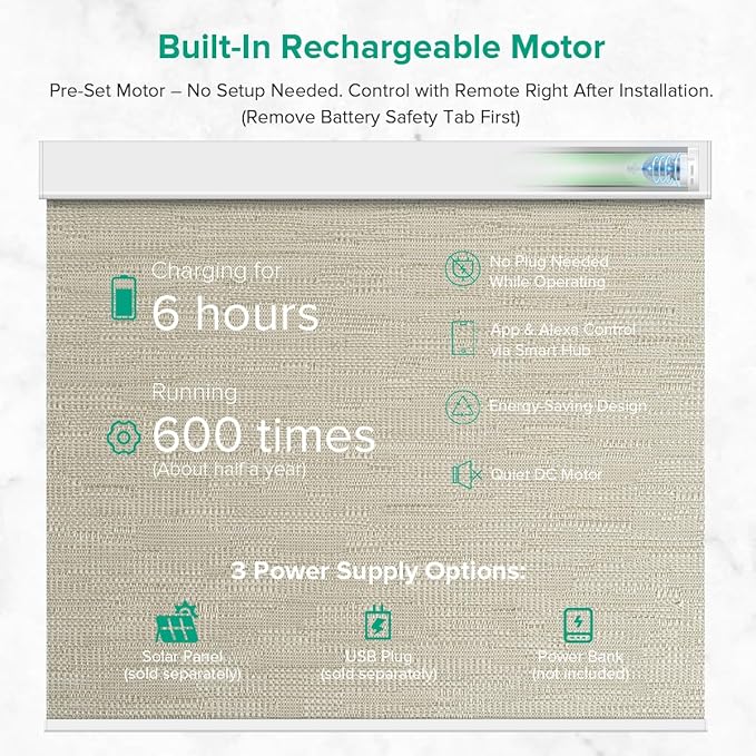 Kilonity Motorized Roller Shades, Light Filtering Remote Control Custom Window Shades Compatible with Alexa Google Assistant via RF Hub, Rechargeable Electric Blinds for Windows (Texture Dark Coffee)