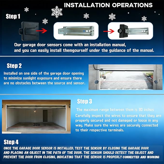 Garage Door Sensors, Replacement for Genie/Overhead Garage Door sensors, GSTB-R STB-BL Garage Sensor for Genie Garage Door Openers Manufactured After 1993. (Receiving&Sending)-Does Not Include Bracket