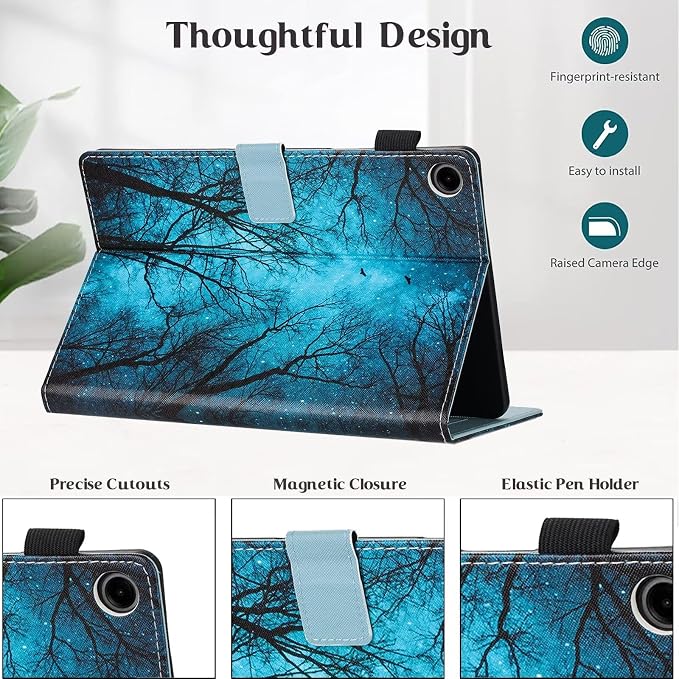 Case for Samsung Galaxy Tab A9 8.7 Inch 2023 (SM-X110/X115/X117) Suede Embossed Flower Flip Stand Protective Shell with Pen Holder &amp Card Slot No Smart Auto Wake/Sleep Function Brown
