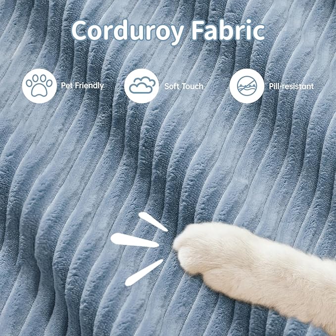 152" Modern Compressed Boneless Couch with Ottoman, 4 Seater Large L Shaped Sectional Couches for Living Room, Blue Corduroy Cloud Modular Sectional Sofa, Memory Foam, Extra Deep, No Assembly