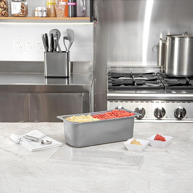 Restaurantware Ice Cream Container 25 Count 5.28 Liter Plastic Frozen Dessert Tub Rectangular Durable Storage Gray