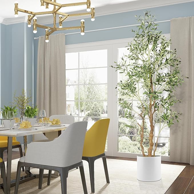 7.2ft Artificial Olive Tree (85in) with Plastic Nursery Pot Faux Olive Silk Tree, Fruits Fake Plant for Office House Farmhouse Living Room Home Decor (Indoor/Outdoor)