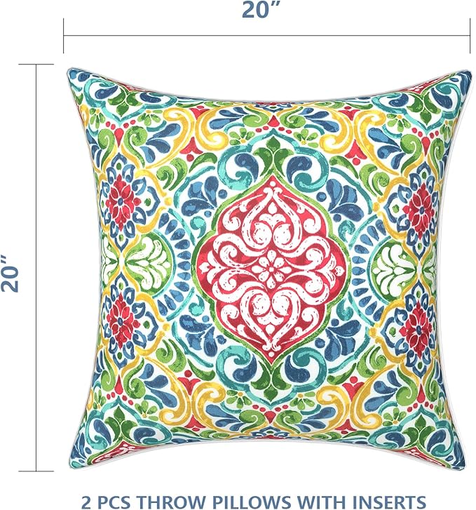 LVTXIII Set of 2 Patio Throw Pillows Waterproof 20"x20" Fade Resistant Outdoor Throw Pillows with Inserts, Fluffy Decorative Garden Toss Pillow Cushions for Home Patio Coach Sofa Use, Damask Red