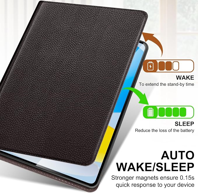 Genuine Leather Case for iPad 11th Gen 11(2025/A16)/10th Gen 10.9 | Slim Protective Cover with Adjustable Stand Auto Wake/Sleep Premium Leather Black