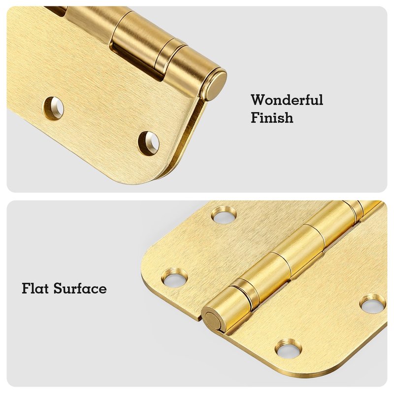 Door Hinges Brushed Brass 18 Pack 3.5 Inch Rounded Integral Ball Bearing Door Hardware 3 1/2 Lasting Mute Interior Hinge for Closet Dining/Den/Game/Recreation Room Kitchen Master Bedroom Loft