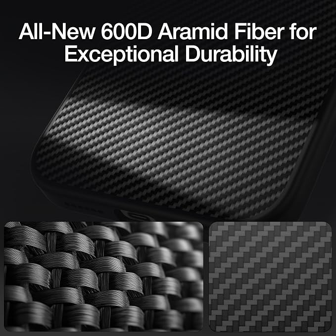 RAPTIC Aramid Fiber Case for iPhone 16 Pro Compatible with MagSafe Non-Slip &amp Slim 600D Aramid Fiber [Military Grade Drop Tested] Anti-Scratch Shockproof Protective Case 6.3 inch Black