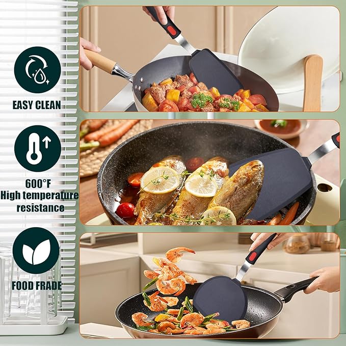 TOTDTDA 3-Pack Large Silicone Spatula Turners for Nonstick Cookware