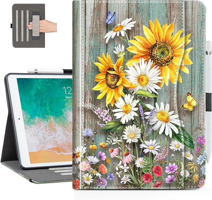 Vimorco for iPad 9th/8th/7th Generation Case 10.2-inch Pencil Holder/Pocket | for iPad Air 3rd Generation Case 10.5-inch for iPad Pro 10.5 Inch Cases Hand Strap Adjustable Angle Beach Path Scenery