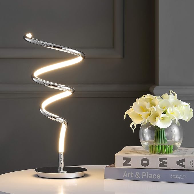 JONATHAN Y 19.75" Chrome Modern Scribble Dimmable Integrated LED Table Lamp, 3-Way Touch Sensor Desk Lamp for Living Room, Bedroom, Office, Minimalist Glam Decor JYL7026A