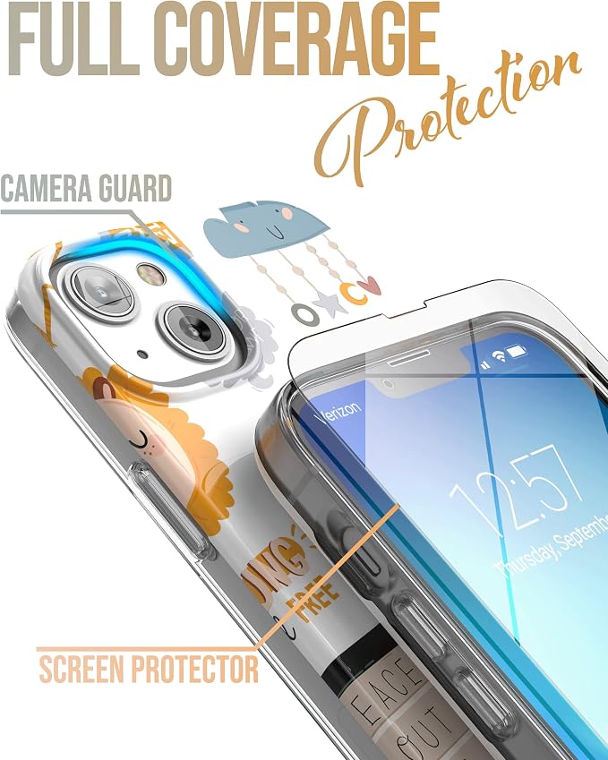 ENCASED Finger Loop Case Designed for iPhone 14 Plus Case with Hand Strap Phone Holder and Screen Protector (Black/Gold Marble)