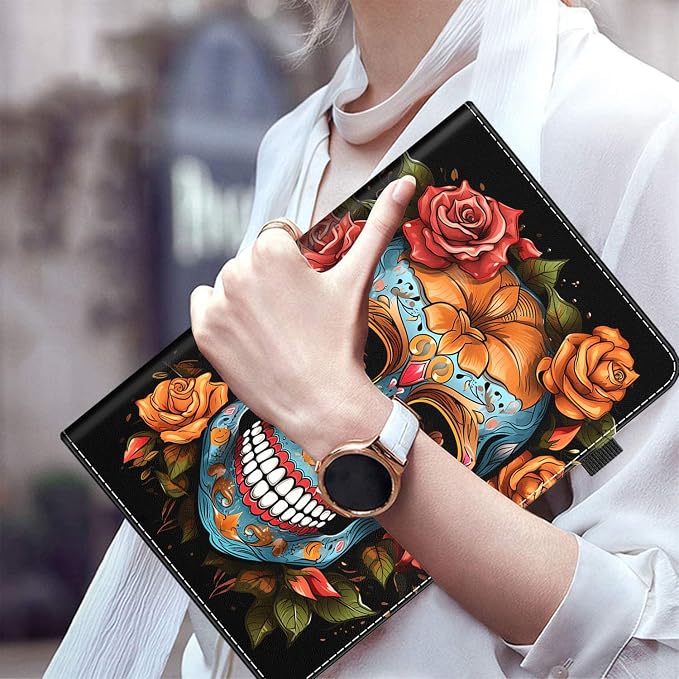 Case for All-New Amazon Fire HD 10 and 10 Plus Tablet (13th/11th Generation 2023/2021 Release) 10.1 Multi-Angle Smart Stand Cover Auto Sleep/Wake Skull and Fire