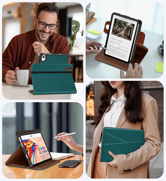 DTTO for iPad mini 7 A17 Pro 2024 aslo fit iPad mini 6 2021 Brown | 360 Degree Rotating Premium Faux Leather Folio Stand Cover with Pencil Holder Auto Sleep/Wake Multiple Angles Hand Strap