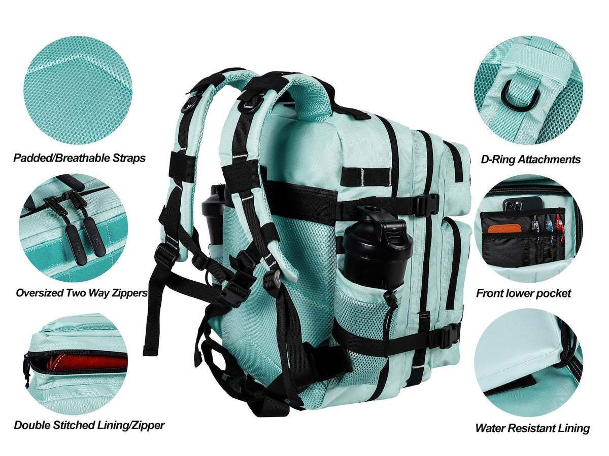 LHI Tactical Military Backpack for Men and Women 25L Army Assault Pack Bag Large Rucksack with Molle System-Peppermint