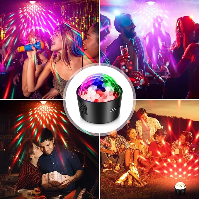 Wiwreenm Mini Disco Ball Light,Rechargeable Party Lights,Sound Activated Strobe DJ Light,Portable Battery Operated,Night Lights Projector for Kids,Halloween,Disco Decoration for Car/Parties
