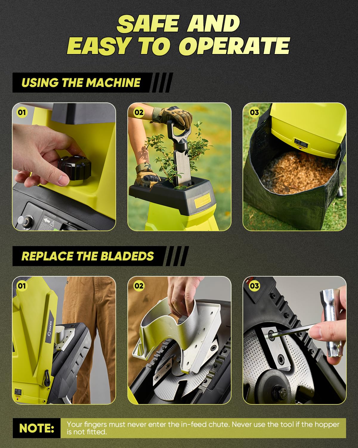 Saker Electric Wood Chipper Shredder 15-Amp Corded 1.8inch Cutting with Collection Bag Double-Sided Blade for Cutting Branches, Clippings, Yard Debris SK-TC110A