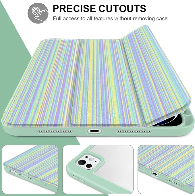 Case for iPad Pro 11 inch M5 2025 /M4 2024 Blue Ribbon Stripe | Blue Ribbon Stripe Folio Case with Clear Back Pencil Holder Trifold Stand and Auto Sleep/Wake for Preppy Aesthetic Users