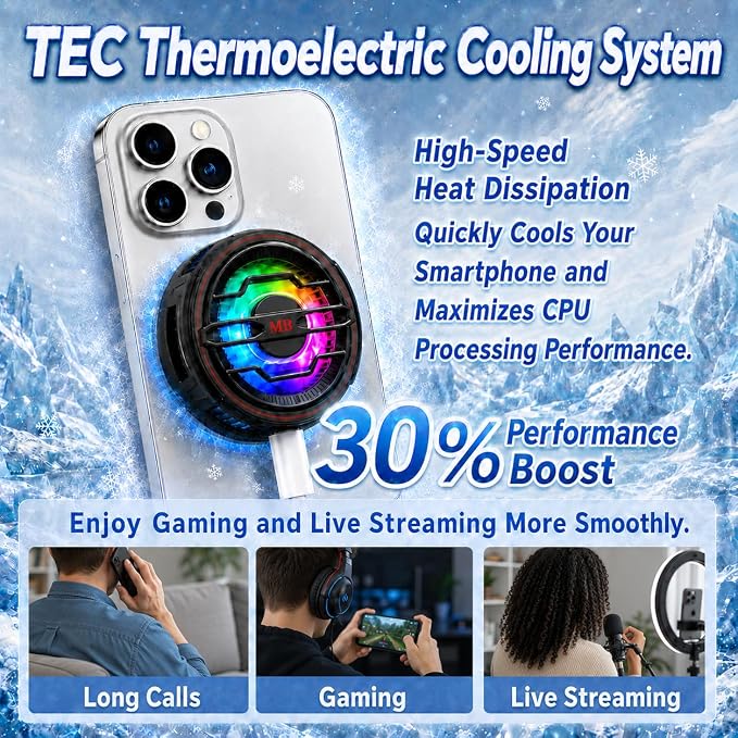 Magnetic Phone Cooler with 15w Fast Wireless Phone Charger Funtion | RGB LED