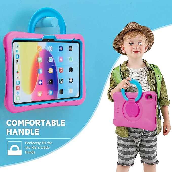 Kids Case for iPad Shockproof Cover for 11-inch iPad Air M4 (2026) / M3 (2025) / M2 (2024) 11” Lightweight Full Body Protective Case with Foldable Handle/Stand (Blue+Green)