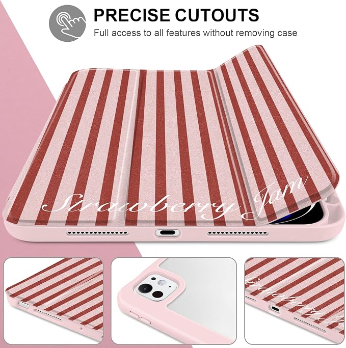 Case for iPad Pro 11 inch M5 2025 /M4 2024 Blue Ribbon Stripe | Blue Ribbon Stripe Folio Case with Clear Back Pencil Holder Trifold Stand and Auto Sleep/Wake for Preppy Aesthetic Users