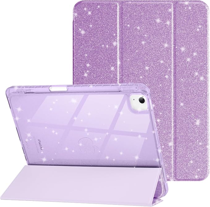 Case for iPad Air 13 Inch (M4/M3/M2 2026/2025/2024) &amp iPad Pro 12.9 6/5th Gen (2022/2021) Glittering Sparkly Cover with Shiny Clear Back Shell Trifold Stand Case with Pencil Holder Black