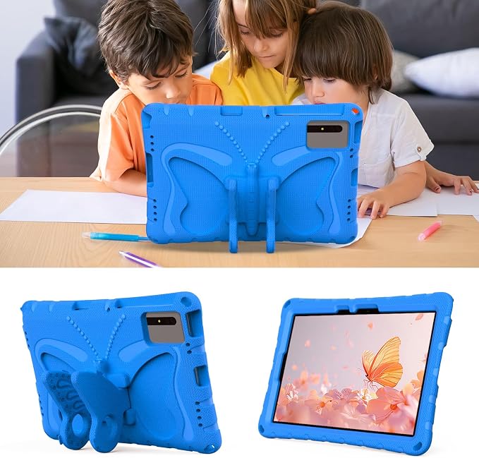 for Samsung Galaxy S9/S9FE/S8/S7 11 Butterfly Wings Kickstand Kids Girl Tablet Case EVA Material Light Weight Shockproof Kids Case for Lenovo M11 Xiaomi PDA 5/6 Redmi Pad SE (Blue)