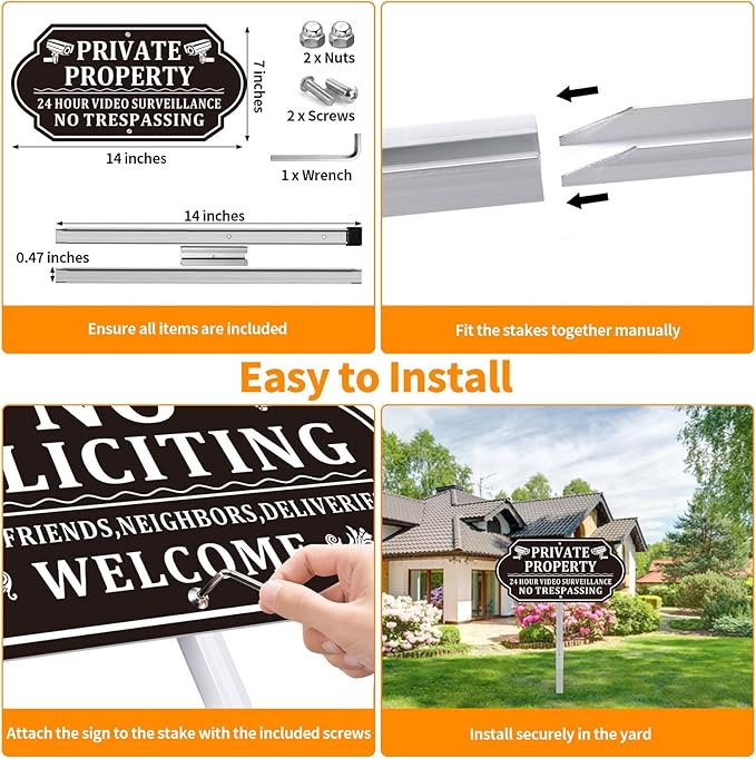 No Trespassing Signs Private Property, Video Surveillance Sign, No Trespassing Video Surveillance Signs, Aluminum Camera Signage for Property with Long Stake Easy to Install for Outdoor (2 Pack)