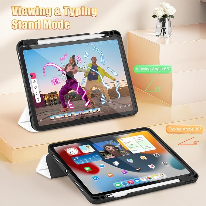 Tuiklol for iPad Pro 11 Inch 4th / 3rd / 2nd / 1st Gen Case 2022 2021 2020 | 2018 Build-in Pencil Holder with Stand TPU Back Cover &amp Trifold Stand &amp Auto Wake/Sleep Tablet Case Black Cat