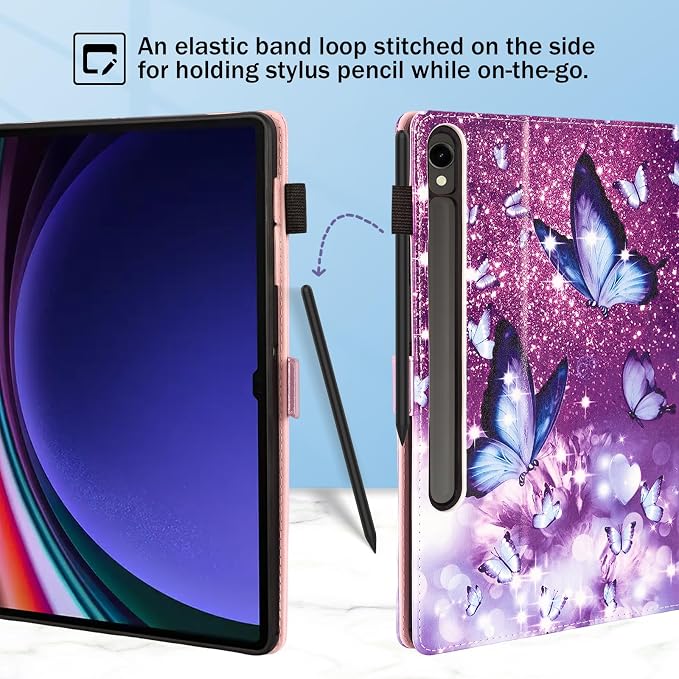 Dteck for Samsung Galaxy Tab S10+/S9+/S8+/S7 FE/S7 Plus Case with S Pen Holder Shockproof Stand Smart Folio Protective Auto Sleep/Wake Cover Fairy Butterfly