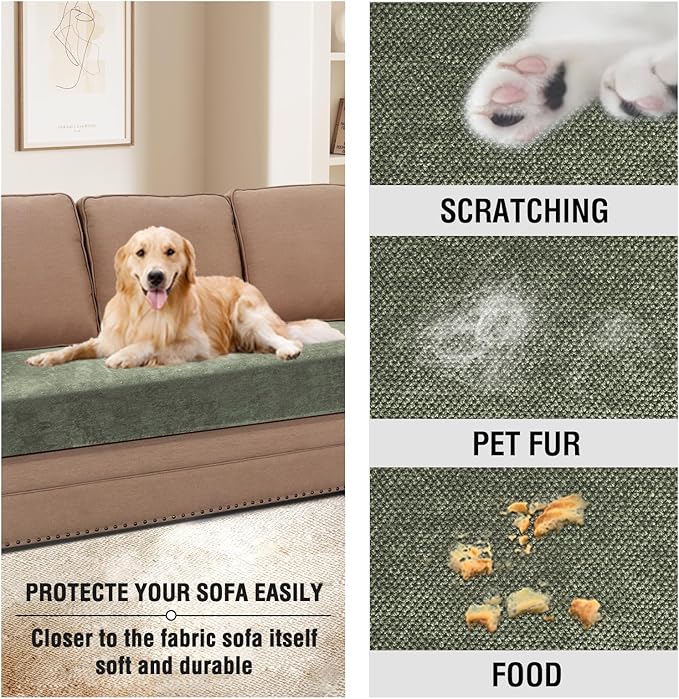 H.VERSAILTEX Stretch Chenille Couch Cover for 3 Cushion Couch - Pet Friendly, Thick & Soft - All Seasons Universal (3 Seater Sofa Cushion Cover, Tea Tree)