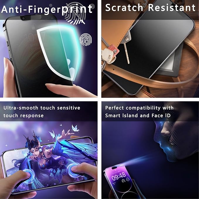 2 Pack Matte Privacy Anti-Spy Screen Protector for iPhone 13 Pro Max/14 Plus (6.7-Inch)9H Tempered GlassAnti-GlareFull CoverageAnti-FingerprintAuto Dust RemovalBubble-Free