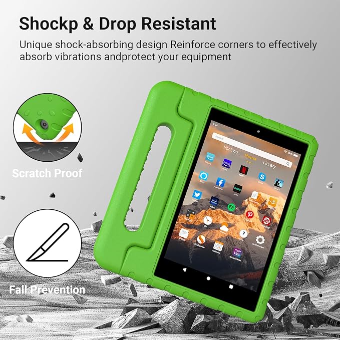 Kids Case for Amazon Fire HD 10 5/7/9 GenHandle Stand Green | Shockproof Lightweight designed for Amazon Fire hd 10 Tablet case Kids 5th/7th/9th Generation 2015/2017/2019 Released