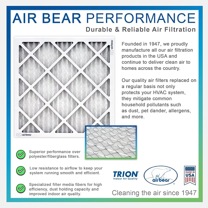 20x20x1 Air Filter MERV 8 TRION Air Bear Pleated HVAC Air Filters Replacement