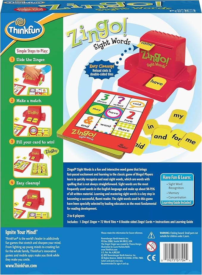 ThinkFun Zingo Sight Words Award Winning Early Reading Game for Pre-K to 2nd Grade - Toy of the Year Finalist, A Fun and Educational Game Developed by Educators for Boys and Girls