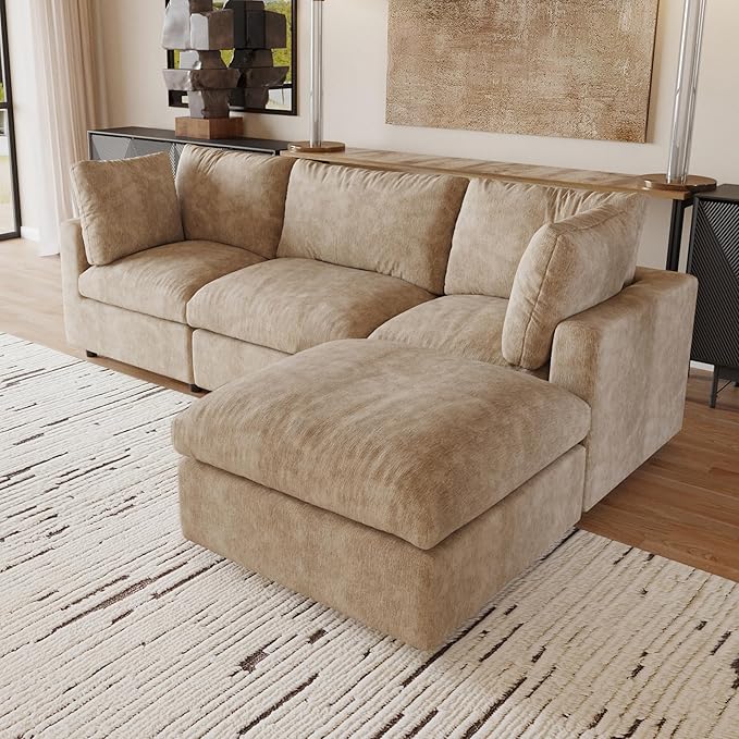 JACH L Shape Sectional Couches for Living Room, Deep Seat Convertible Modular Sofa, Cloud Sectional Couch, Sofa Covers Washable, Minimalist Modern Couch for Living Room, Apartment, Khaki