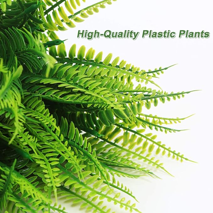 20 Bundles Artificial Boston Fern Plants – Lifelike UV Resistant Fake Plants for Outdoor & Indoor, Faux Greenery Stems for Garden, Porch, Patio, Yard, Home, Office Decor