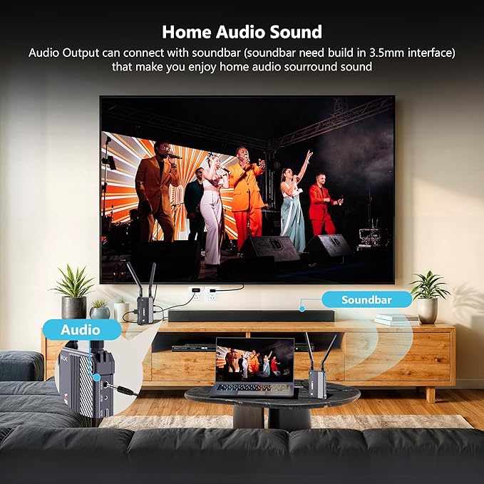 Wireless HDMI Transmitter and Receiver,1150ft Los Range,4K UHD Wireless Video Transmission System with 0.1S Latency, for Streaming from DSLR/PC/Laptop to TV/Monitor (WL095P TX+RX)