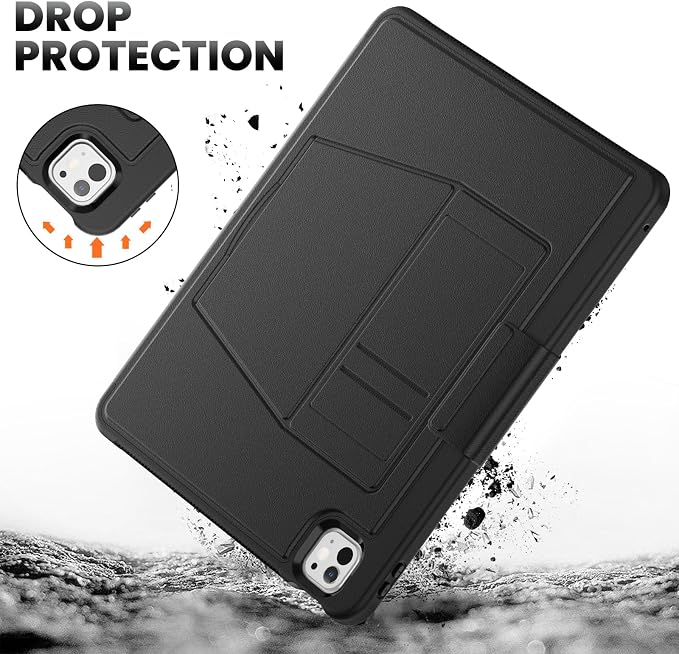for iPad Pro 11 inch Protective Case M5 2025/M4 2024: Heavy Duty Shockproof Case with Pencil Holder - 360°Rotating Handle/Stand - Screen Protector - Shoulder Strap Black/Sky Blue