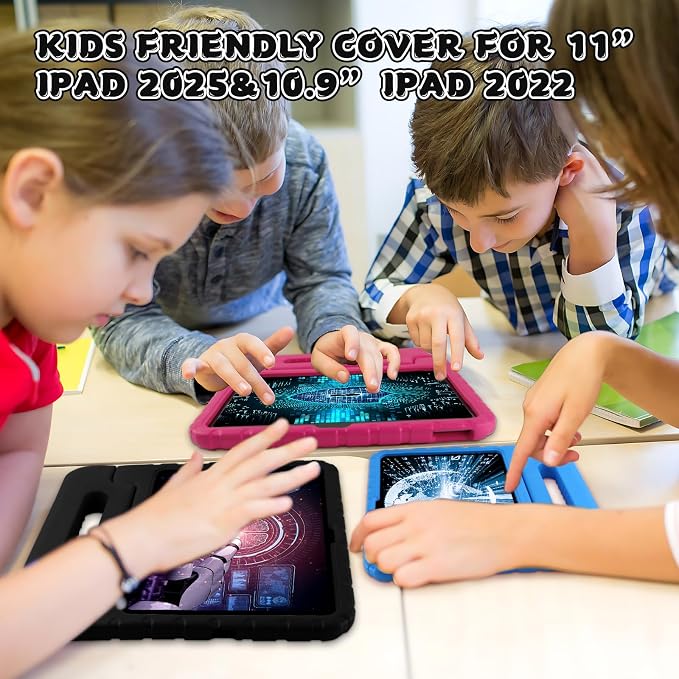 Heavy Duty Kids Case for iPad 10th/11th(A16) Pencil Holder Stand | Rugged Protection Cover for 11/10.9-inch iPad 2025/2022 Lightweight EVA Foam Anti-slip for Home School Travel Blue