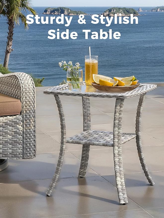 12 Piece Outdoor Wicker Rattan Sectional Sofa Set, 10-Seats Patio Furniture Conversation Set with 4" Thickened Cushions & Coffee Table, All-Weather PE Rattan for Garden, Backyard, Porch, Beige