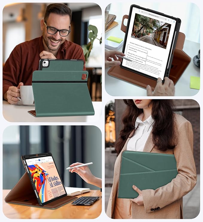 DTTO for iPad Air 13 Inch Case M4 / M3 / M2 (2026/2025/2024) 360 Degree Rotating Premium Leather Folio Stand Cover with Pencil Holder Brown