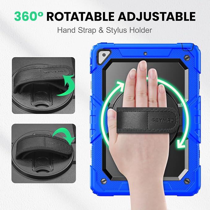 SEYMAC Case for iPad Air 3/ Pro 10.5 inch/Air 3rd Generation 10.5'' Black | Heavy Duty Shockproof Protective Built-in Screen Protector 360° Rotating Stand Hand/Shoulder Strap