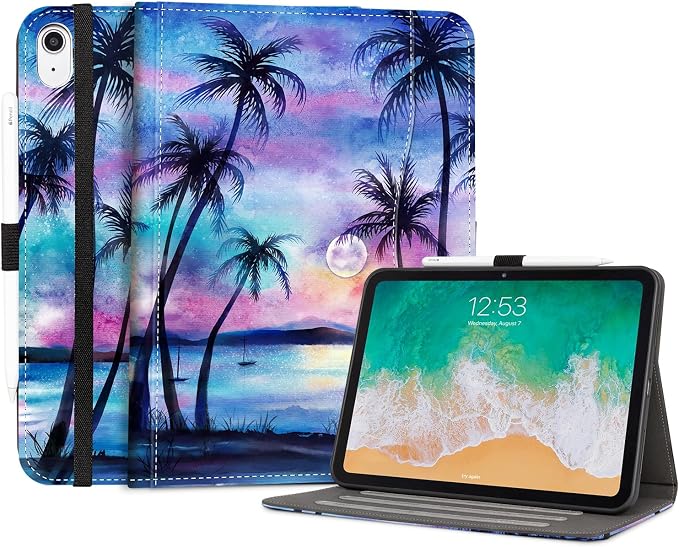 Lokigo Case for iPad (A16) 11th/10th Generation Aurora Forest | for iPad 11th-11 Inch/10th-10.9 Inch Stand Cover Pencil Holder/Hand Strap/Pocket Support Touch ID Auto Wake/Sleep