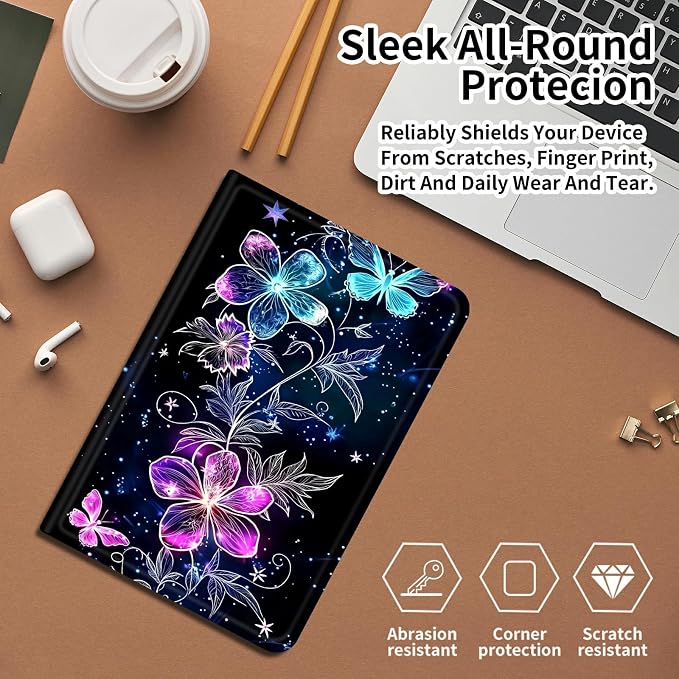 Case for Fire 7 2019/2017/2015Black Cat Purple Roses | DIGTIALL Slim Cover for Fire 7 Tablet 9th/7th/5th Gen 7.0 Folding Stand Protective Case Auto Sleep/Wake Smart Shell